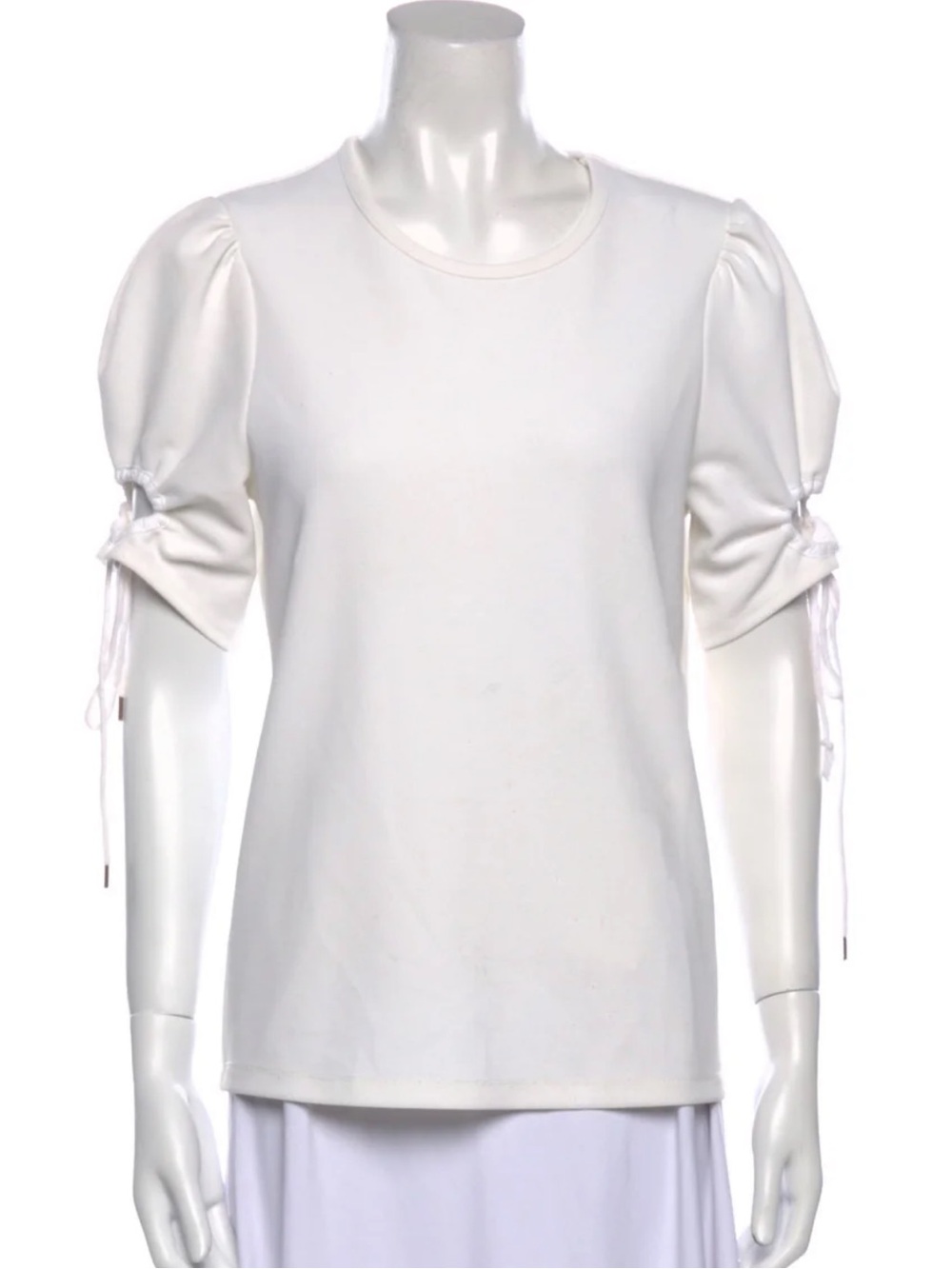 See By Chloe White Puff Sleeve Tie-Detail Short Sleeve Top